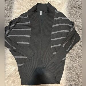 Gray Striped Cardigan Sweater